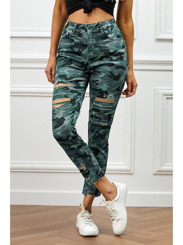 Distressed Camouflage Jeans Denim Jeans LoveAdora