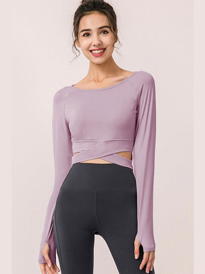 Crisscross Raglan Sleeve Cropped Yoga Top Activewear LoveAdora