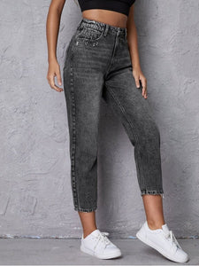 High-Waisted Cropped Jeans with Pockets Denim Jeans LoveAdora