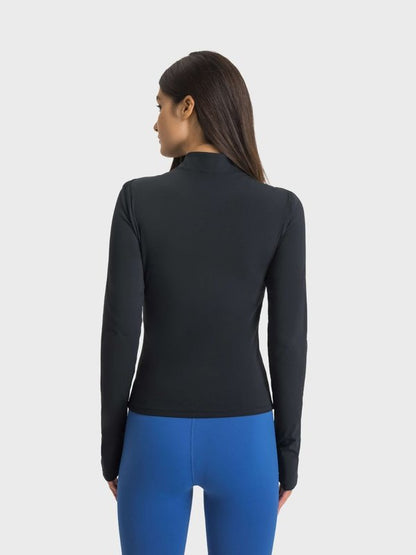 Half Zip Thumbhole Sleeve Sports Top Activewear LoveAdora