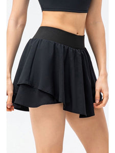 Layered Athletic Skort with Pockets Activewear LoveAdora