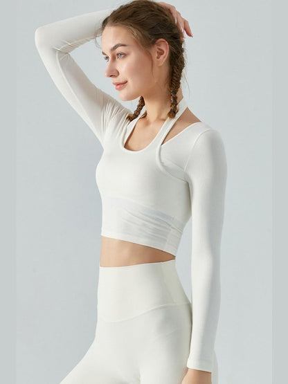 Halter Neck Long Sleeve Cropped Sports Top Activewear LoveAdora