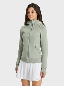Zip Up Seam Detail Hooded Sports Jacket Activewear LoveAdora