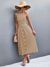 Load image into Gallery viewer, Buttoned Halter Neck Frill Trim Midi Dress