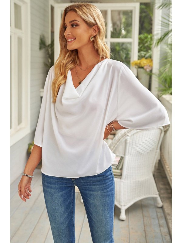 Short Sleeve Draped Blouse Tops LoveAdora