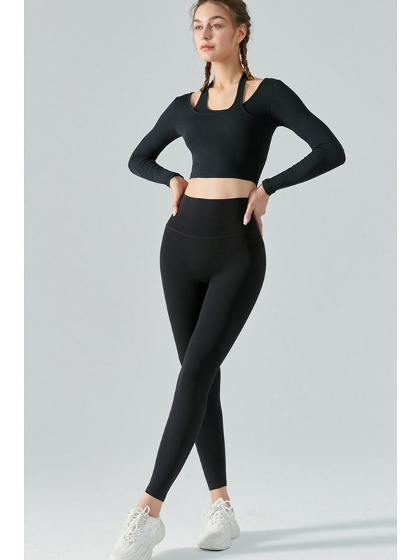 Halter Neck Long Sleeve Cropped Sports Top Activewear LoveAdora