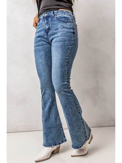 Vintage Wash Flare Jeans with Pockets Denim Jeans LoveAdora