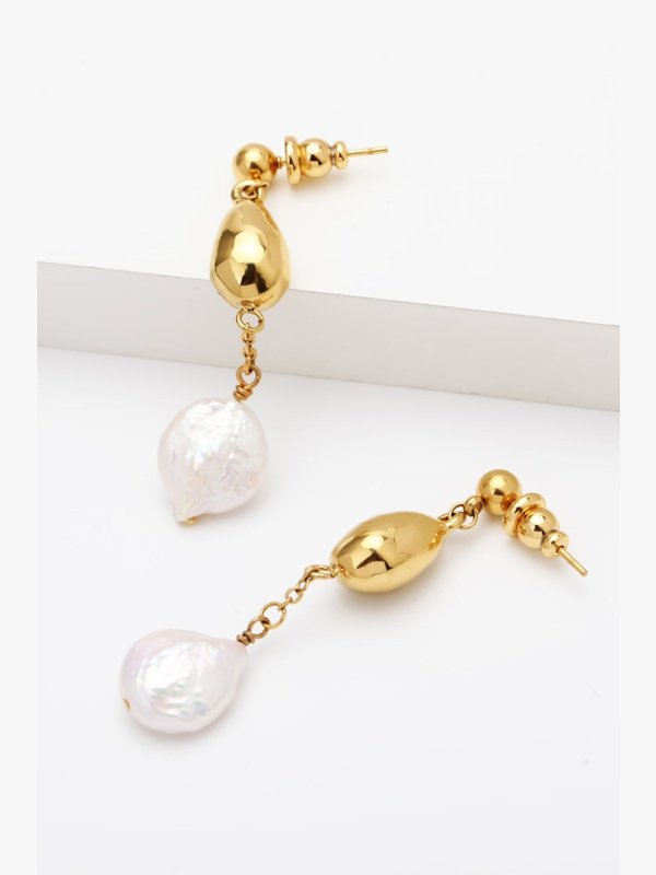 18K Gold-Plated Two-Tone Pearl Drop Earrings Earrings LoveAdora