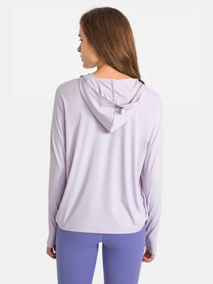 Zip Up Dropped Shoulder Hooded Sports Jacket Activewear LoveAdora