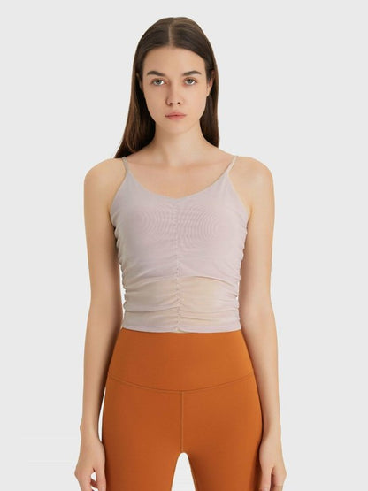 Ruched V-Neck Cropped Sports Cami Activewear LoveAdora