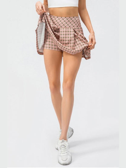 Plaid Pleated Athletic Skort with Pockets Activewear LoveAdora