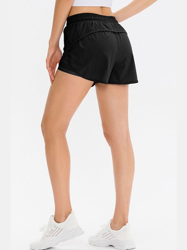 Two-Tone Drawstring Waist Faux Layered Athletic Shorts Activewear LoveAdora