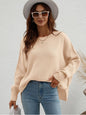 Exposed Seam Dropped Shoulder Slit Sweater Sweaters, Pullovers, Jumpers, Turtlenecks, Boleros, Shrugs LoveAdora