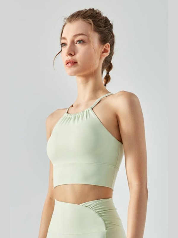 Crisscross Gathered Detail Cropped Sports Cami Activewear LoveAdora