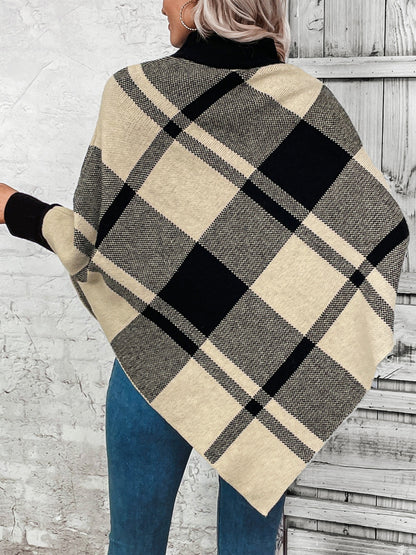 Plaid Turtleneck Poncho Ponchos LoveAdora