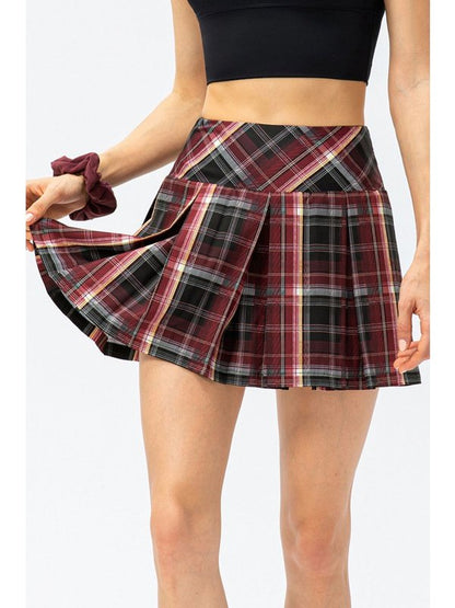 Plaid Pleated Athletic Skort with Pockets Activewear LoveAdora