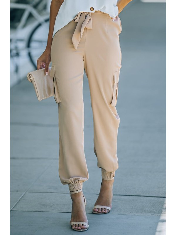 Tied High Waist Cargo Joggers Pants LoveAdora