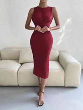 Load image into Gallery viewer, Round Neck Tie Back Slit Sleeveless Dress