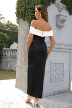 Load image into Gallery viewer, Contrast Off-Shoulder Slit Dress