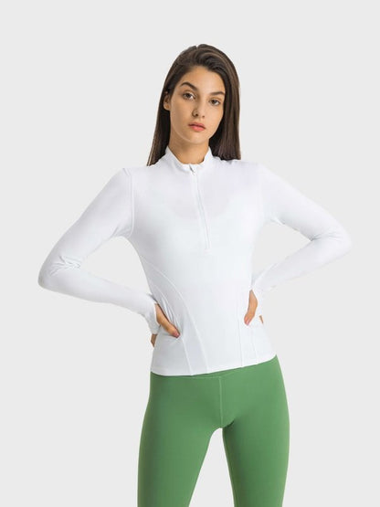 Half Zip Thumbhole Sleeve Sports Top Activewear LoveAdora