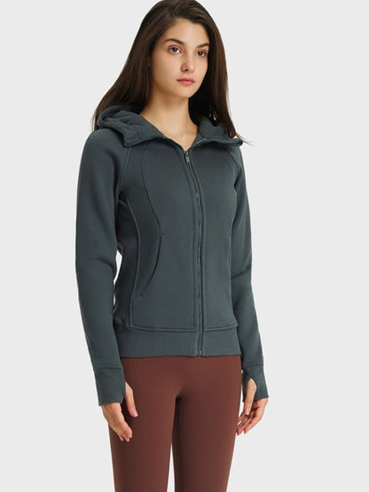 Zip Up Seam Detail Hooded Sports Jacket Activewear LoveAdora