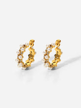 Load image into Gallery viewer, Pearl Rhinestone C-Hoop Earrings Earrings LoveAdora