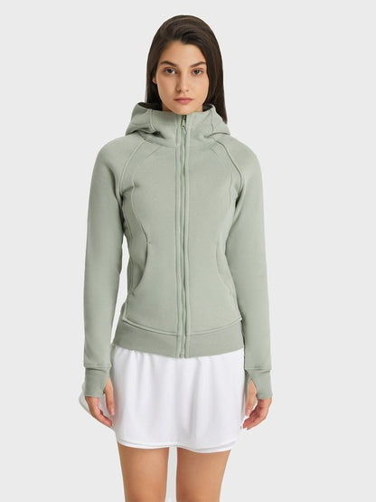 Zip Up Seam Detail Hooded Sports Jacket Activewear LoveAdora