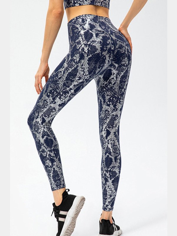 Snakeskin Elastic Waistband Yoga Leggings Activewear LoveAdora