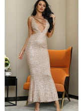 Load image into Gallery viewer, Sequin Chain Detail Deep V Cutout Dress Evening Gown LoveAdora