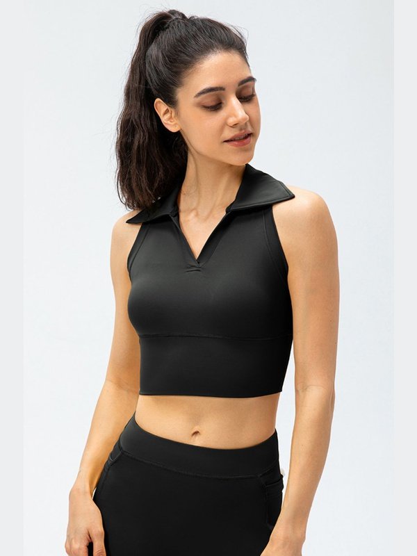 Cropped Collared Yoga Tank Activewear LoveAdora