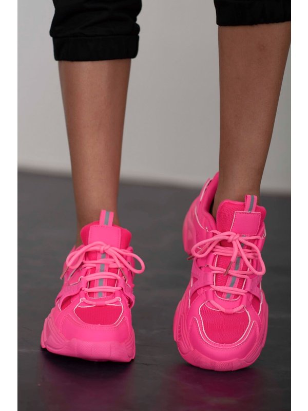 Berness Running Late Chunky Sole Athletic Sneakers in Hot Pink Sneakers LoveAdora