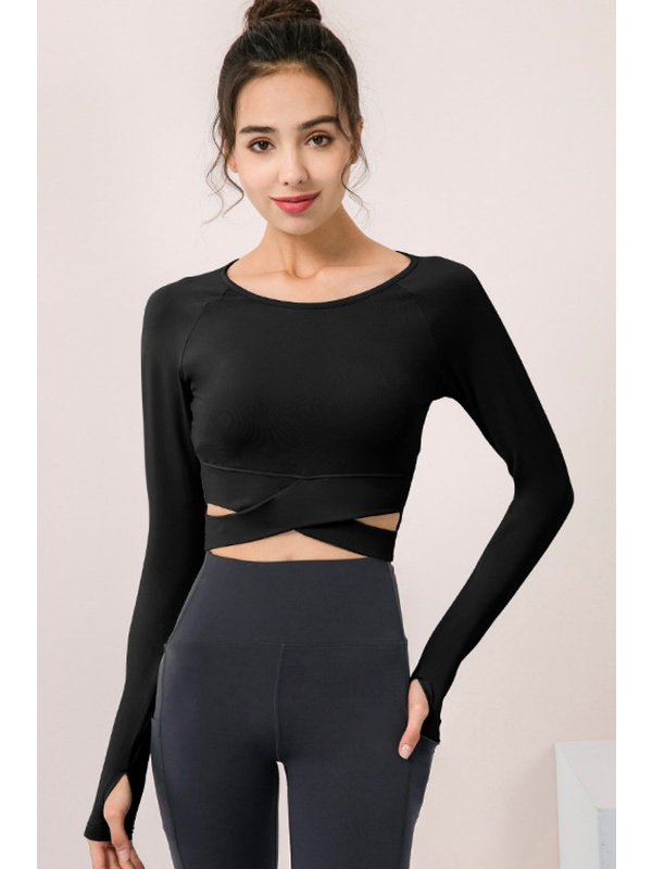 Crisscross Raglan Sleeve Cropped Yoga Top Activewear LoveAdora