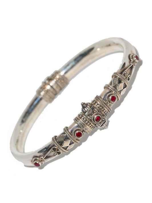 Artisan Unique Handmade Raw Ruby Tribal Style Hinged Bangle with Barrel Screw Clasp Jewelry LoveAdora