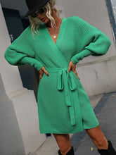 Load image into Gallery viewer, Long Sleeve Casual Elegant Mini Sweater Dress Belt Tied Sweater Dress LoveAdora