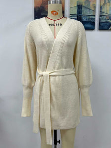 Long Sleeve Casual Elegant Mini Sweater Dress Belt Tied Sweater Dress LoveAdora