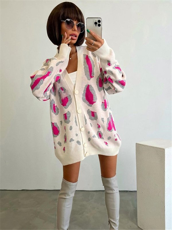 Long Cardigan Women Leopard Print Single-breasted Cardigan Jacket Jackets & Coats LoveAdora