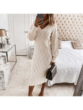 Load image into Gallery viewer, Long Sleeve V-neck Hollow Out Bodycon Dress Dresses LoveAdora
