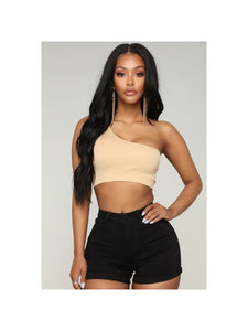 Beige One Shoulder Crop Top Crop Top LoveAdora