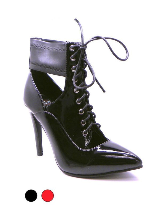 Cassanova Ladies Black Patent Mini Boot High Heels LoveAdora