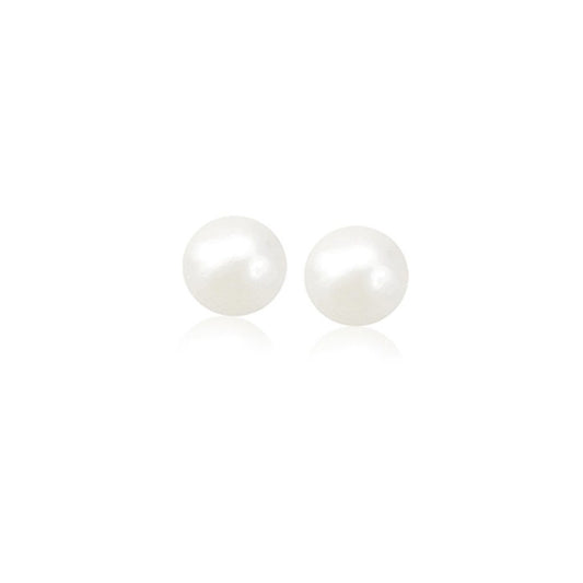 14k Yellow Gold Freshwater Cultured White Pearl Stud Earrings (6.0 mm)