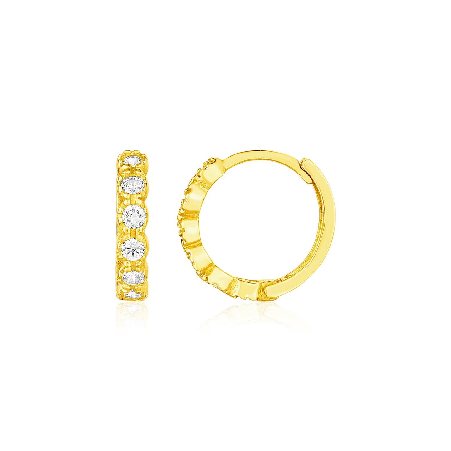 14k Yellow Gold Petite Hoop Earrings with Round Cubic Zirconias