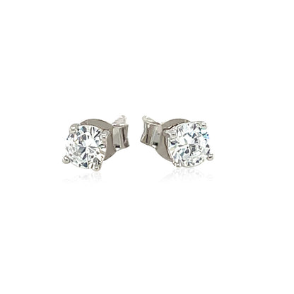 Sterling Silver 4mm Faceted White Cubic Zirconia Stud Earrings