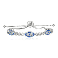 Load image into Gallery viewer, Sterling Silver Adjustable Enameled Evil Eye Bracelet with Cubic Zirconias