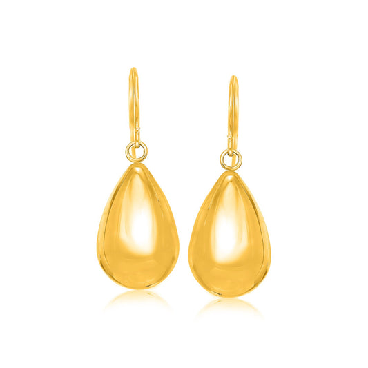 14k Yellow Gold Polished Teardrop Motif Drop Earrings