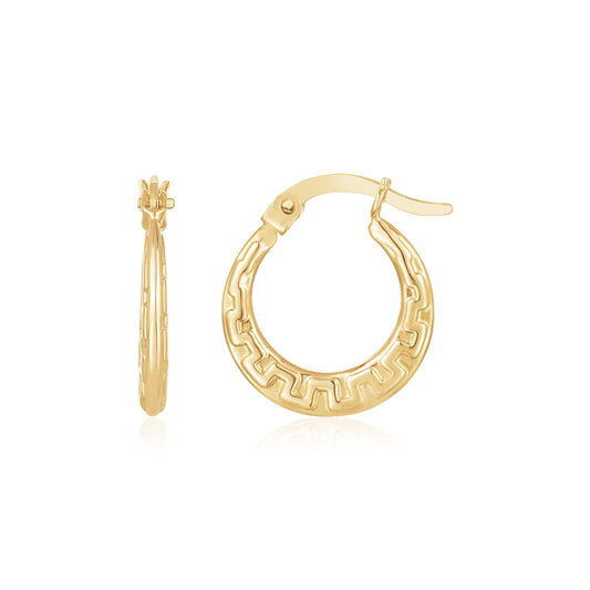 14k Yellow Gold Greek Key Hoop Earrings