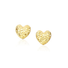 Load image into Gallery viewer, 14k Yellow Gold Puffed Heart Earrings with Diamond Cuts