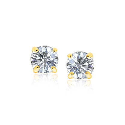 14k Yellow Gold Stud Earrings with White Hue Faceted Cubic Zirconia