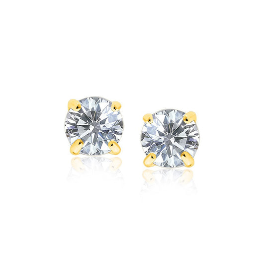 14k Yellow Gold Stud Earrings with White Hue Faceted Cubic Zirconia