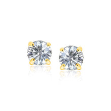 Load image into Gallery viewer, 14k Yellow Gold Stud Earrings with White Hue Faceted Cubic Zirconia