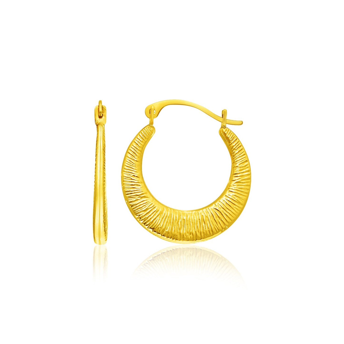 14k Yellow Gold Graduated Round Textured Hoop Earrings